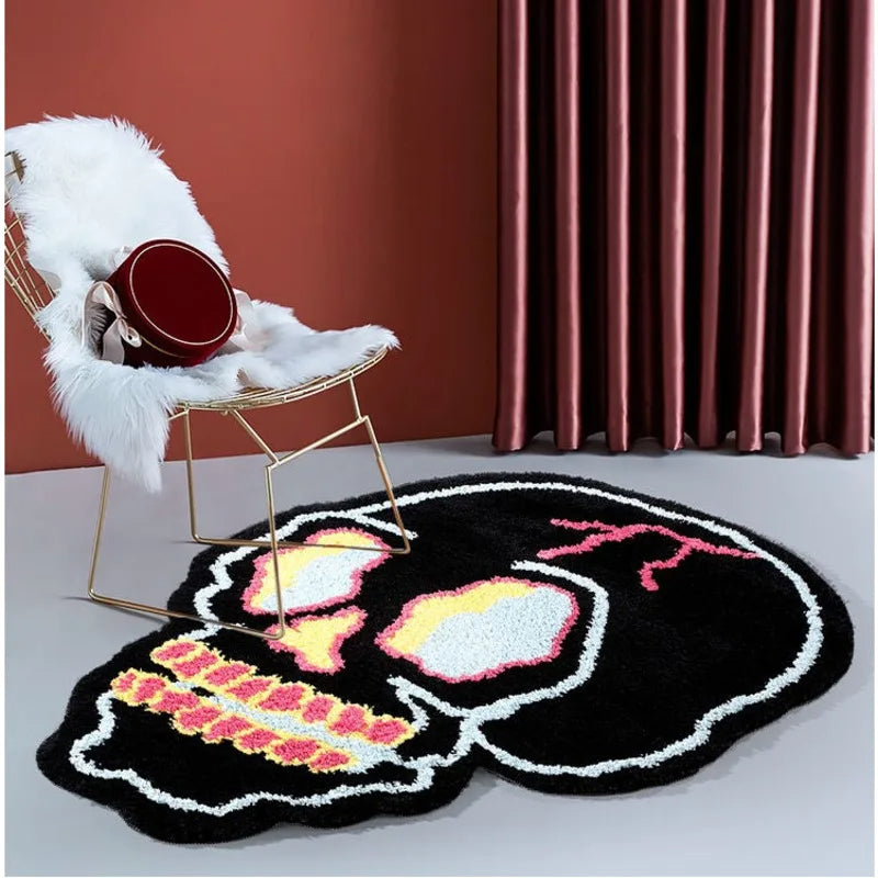 Irregular Skull Head Carpet Black Skeleton Area Rugs Living Room Halloween Home Decoration Bathroom